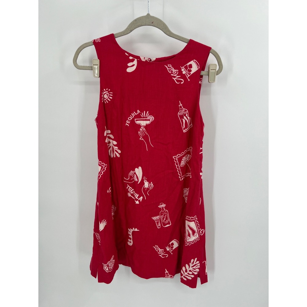 Paper Heart Red Tequila Mojito Linen Blend Sleeveless Mini Dress XS